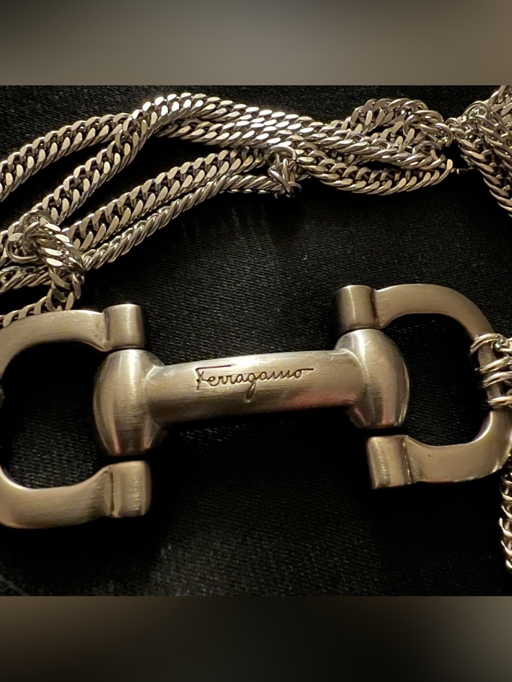 Vtg Salvatore Ferragamo Silver Horsebit Hardware & Multi Chain Choker Necklace - Picture 2 of 9
